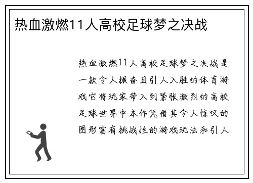 热血激燃11人高校足球梦之决战